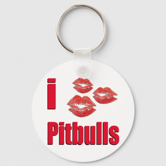 I Love Pitbull Dogs, Lipstick Kisses Crazy Key Ring (Front)