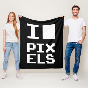 I Love Pixels, geek design, pixel art Fleece Blanket