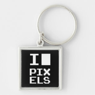 I Love Pixels, geek design, pixel art Key Ring