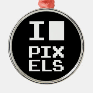 I Love Pixels, geek design, pixel art Metal Tree Decoration