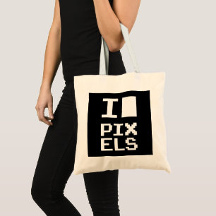 I Love Pixels, geek design, pixel art Tote Bag