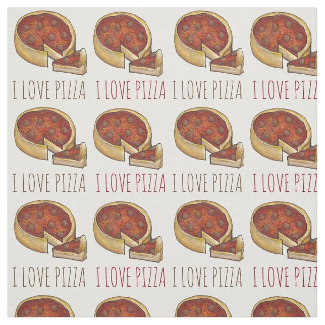 I Love Pizza Chicago Deep Dish Pepperoni Cheese Fabric (Swatch)