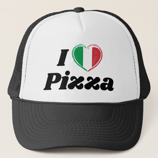 I Love Pizza Italian Heart Flag Trucker Hat (Front)
