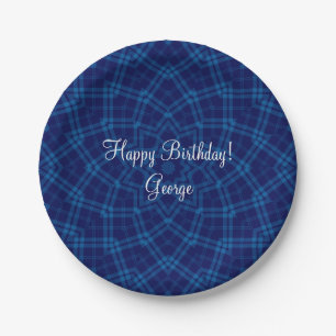 I Love Plaid Blue Paper Plate