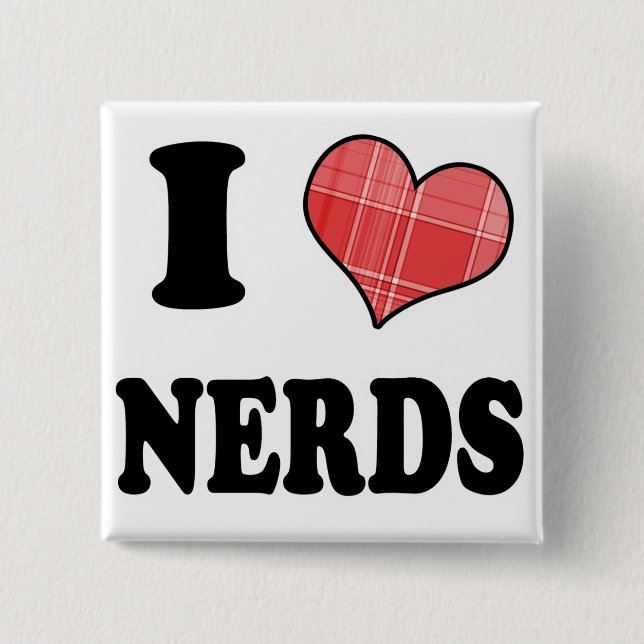 I Love (Plaid Heart) Nerds 15 Cm Square Badge (Front)