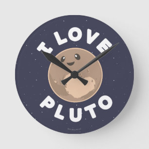 I Love Pluto Round Clock