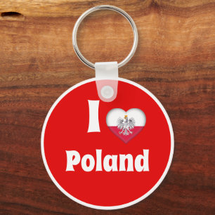 I love Poland, Polish Flag Heart with Eagle Key Ring