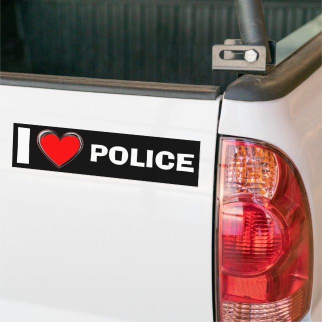 I LOVE POLICE "HEART ART" BUMPER STICKER (On Truck)
