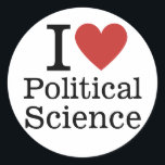 I ❤️ Love Political Science for Students/Faculty Classic Round Sticker<br><div class="desc">Show your love for political science with the "I ❤️ Love Political Science" CUSTOM Classic Round Sticker! Perfect for students and faculty, this sticker is a great way to express your passion for understanding the complexities of politics, government, and society. Whether you’re adding it to your laptop, notebook, or water...</div>