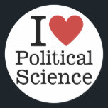 I ❤️ Love Political Science for Students/Faculty Classic Round Sticker<br><div class="desc">Show your love for political science with the "I ❤️ Love Political Science" CUSTOM Classic Round Sticker! Perfect for students and faculty, this sticker is a great way to express your passion for understanding the complexities of politics, government, and society. Whether you’re adding it to your laptop, notebook, or water...</div>
