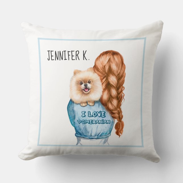 I love Pomeranian girl with puppy custom name Cushion (Front)