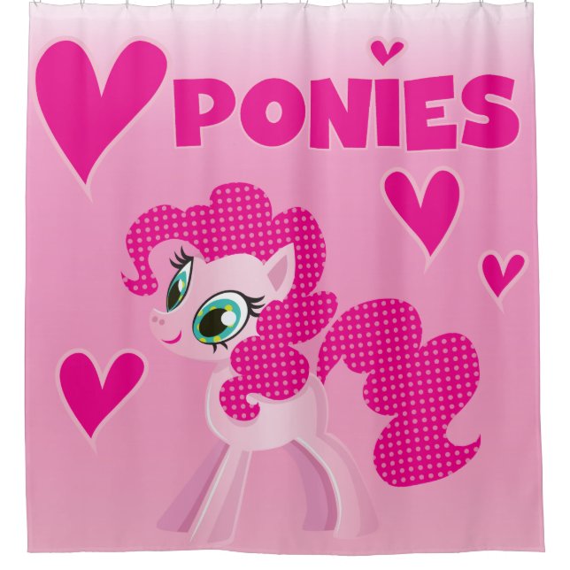 I Love Ponies Pink Pony Shower Curtain (Front)