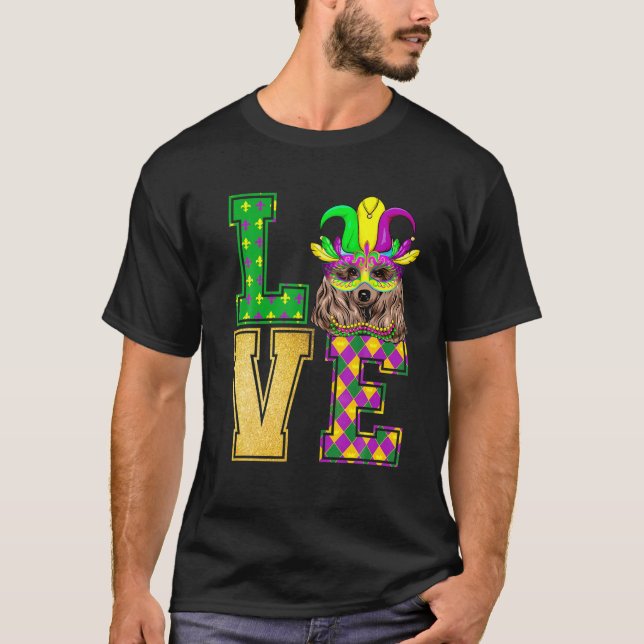 I Love Poodle Dog Mardi Gras Mask Funny Costume T-Shirt (Front)