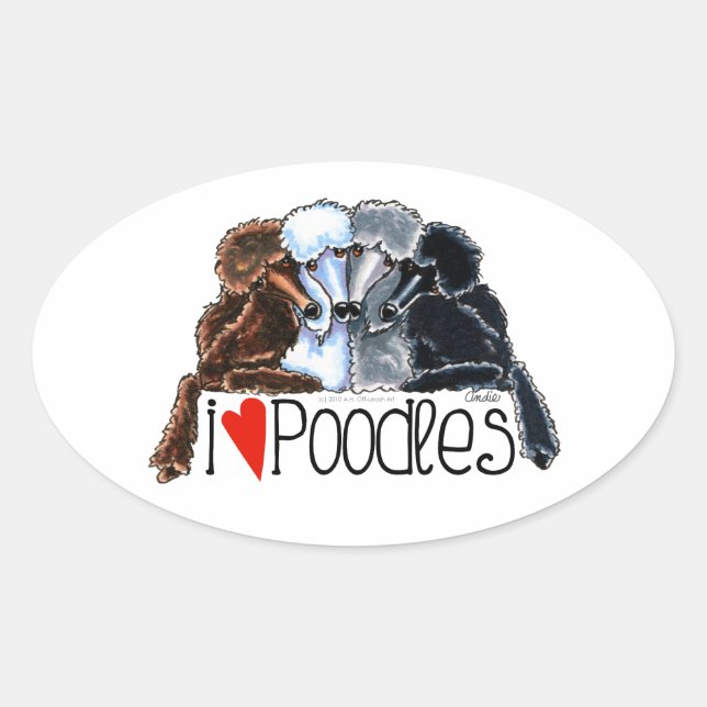 I Love Poodles Oval Sticker (Front)