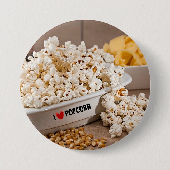 I Love Popcorn 7.5 Cm Round Badge (Front)