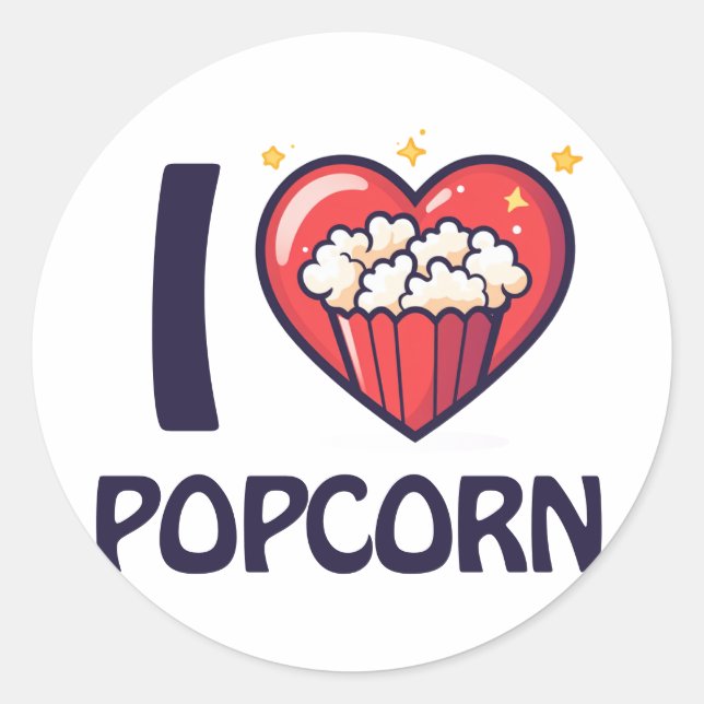 I love Popcorn Classic Round Sticker (Front)