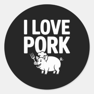 I love pork chef pig bbq fork classic round sticker