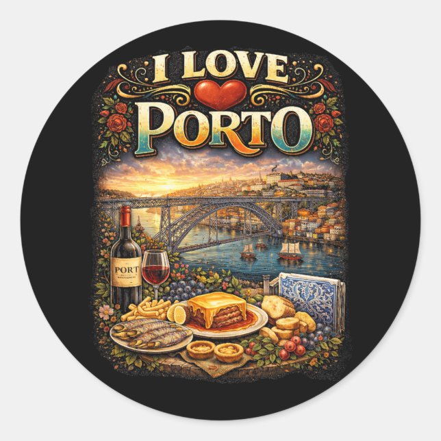 I Love Porto Classic Round Sticker (Front)