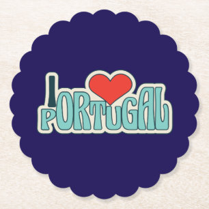 I Love Portugal Retro Groovy Heart Design Paper Coaster