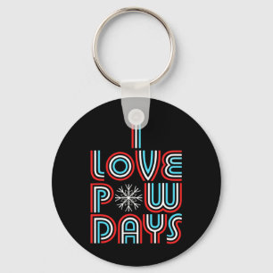 I Love Pow Days Snowboarding Skiing Retro Style Key Ring