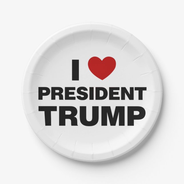 I Love President Trump Heart Paper Plate (Front)