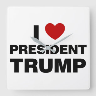I Love President Trump Heart Square Wall Clock