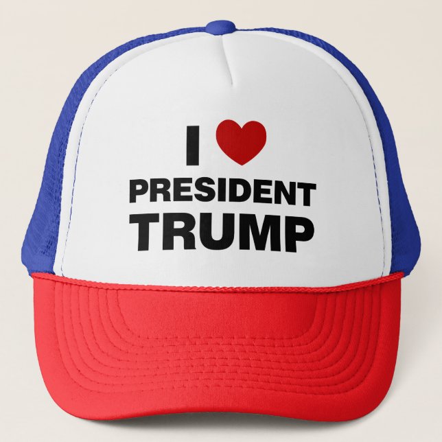 I Love President Trump Heart Trucker Hat (Front)