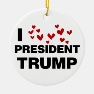 I Love President Trump Hearts Ceramic Tree Decoration