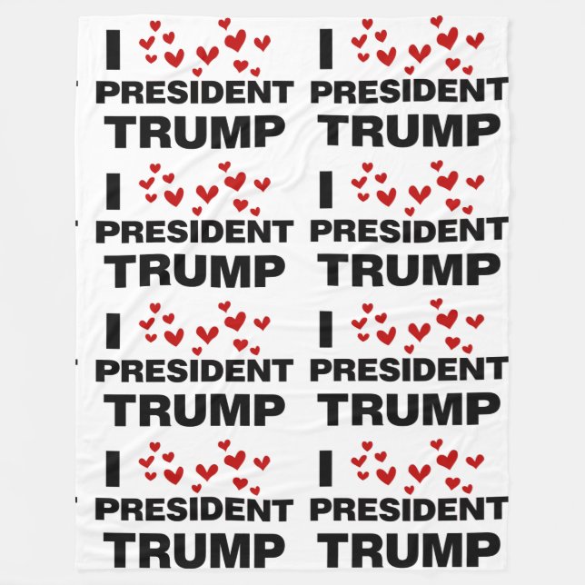 I Love President Trump Hearts Fleece Blanket (Front)