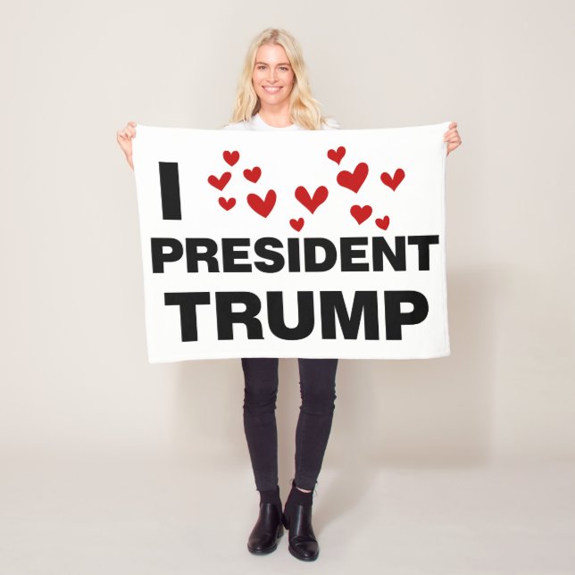 I Love President Trump Hearts Fleece Blanket (In Situ)