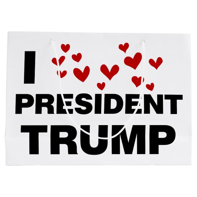 I Love President Trump Hearts Large Gift Bag (Back)