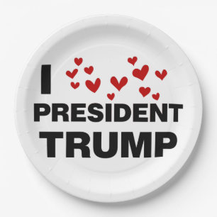 I Love President Trump Hearts Paper Plate