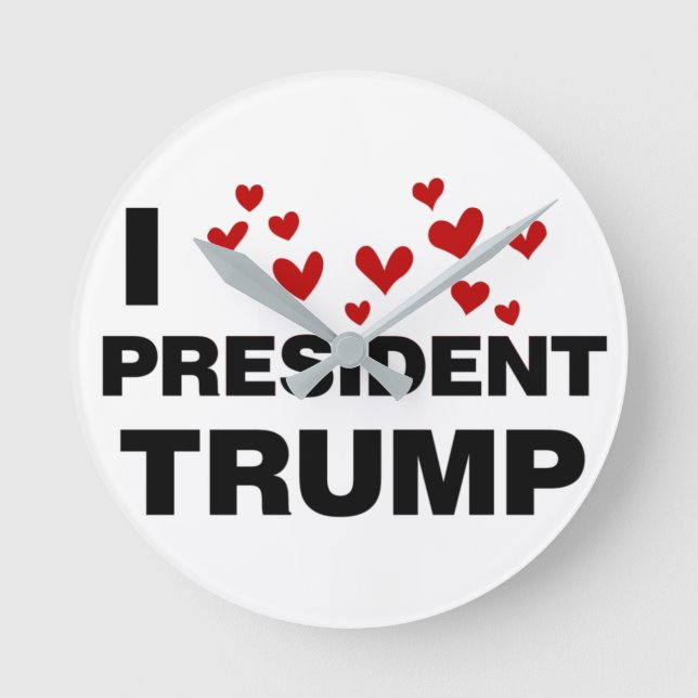 I Love President Trump Hearts Round Clock (Front)
