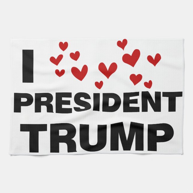I Love President Trump Hearts Tea Towel (Horizontal)