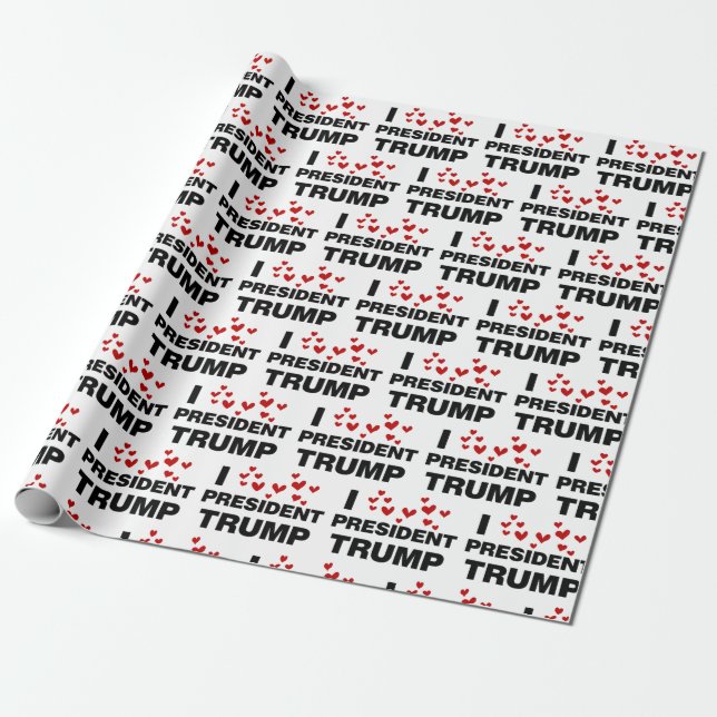 I Love President Trump Hearts Wrapping Paper (Unrolled)