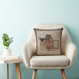 I Love Prims - Red Saltbox  - Primitive Country Cushion