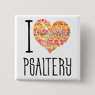 I Love Psaltery Orange Mandala Heart 15 Cm Square Badge