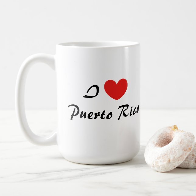 I Love Puerto Rico Heart Typography Coffee Mug (With Donut)