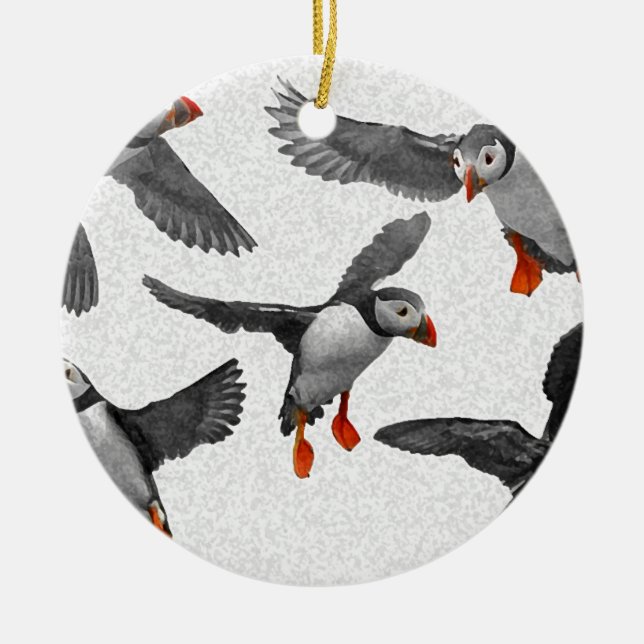 I Love Puffins! Ceramic Tree Decoration (Front)