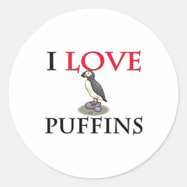 I Love Puffins Classic Round Sticker (Front)