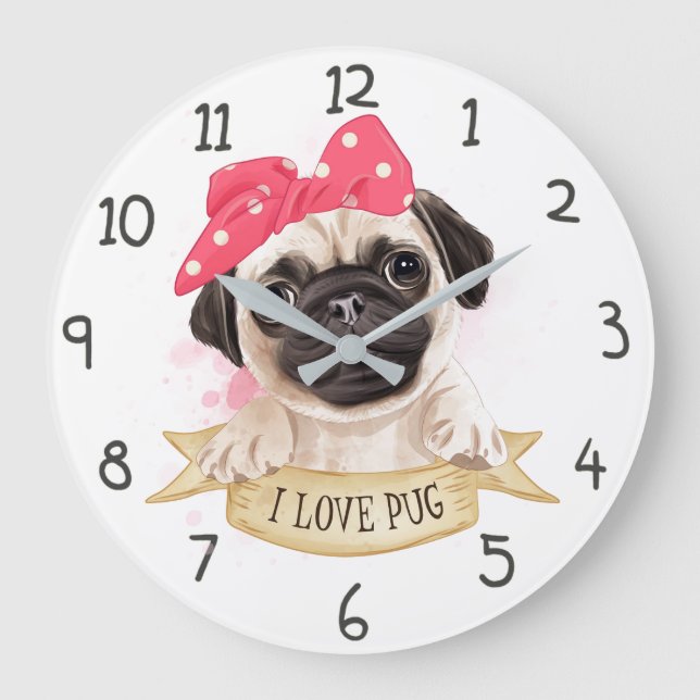 I Love Pug Large Clock (Front)