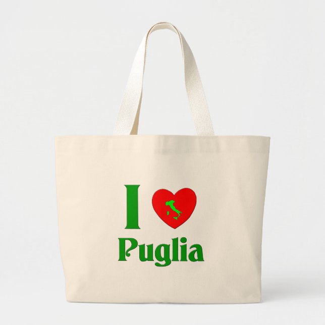 I Love Puglia Italy Large Tote Bag (Front)