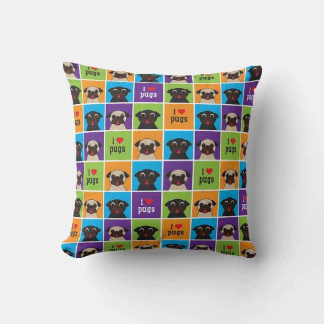 I Love Pugs Colour Small Square Cushion (Front)