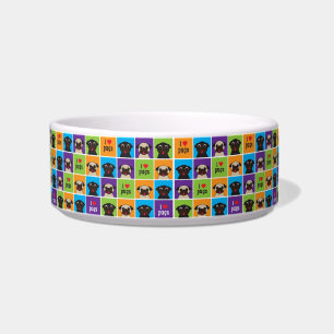 I Love Pugs Colour Squares Blue, Purple, Orange Bowl