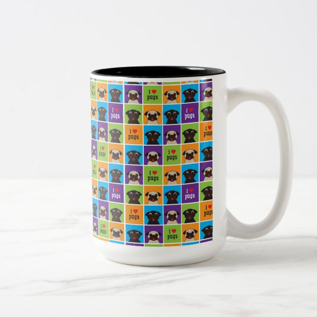 I Love Pugs Colour Squares Two Tone Mug (Right)