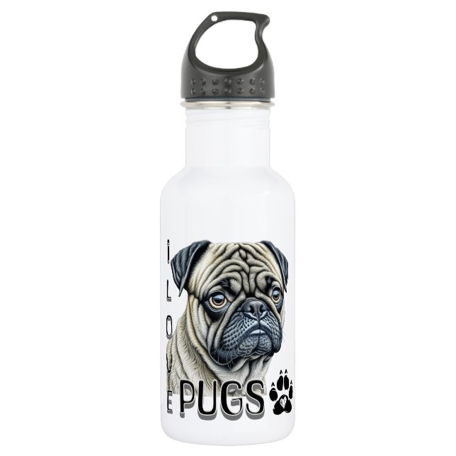 I Love Pugs | Cute Dog Owners 532 Ml Water Bottle (Front)