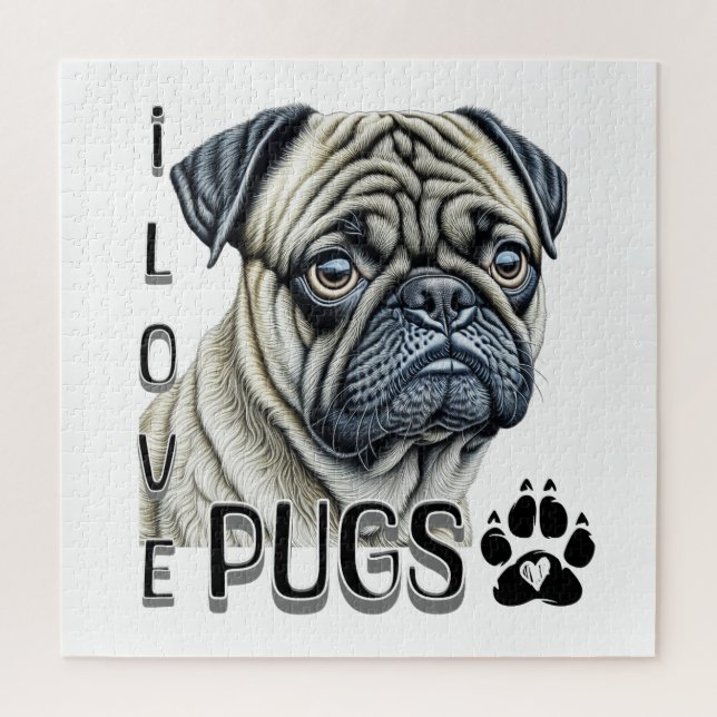 I Love Pugs | Cute Dog Owners Jigsaw Puzzle (Vertical)