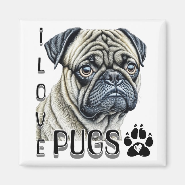 I Love Pugs | Cute Dog Owners Magnet (Front)
