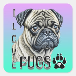 I Love Pugs   Cute Dog Owners Square Sticker