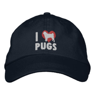 I Love Pugs Embroidered Hat (Dark)
